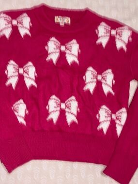 Poof! Hot Pink Bow-Print Crewneck Sweater